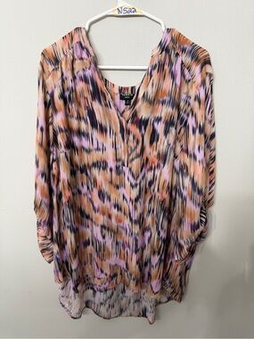 torrid Pink, Peach & Black Abstract V-Neck Tunic